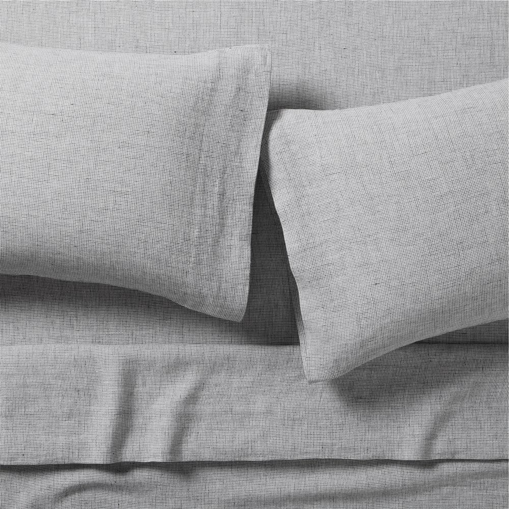 Aire Natural European Linen Midnight Navy Blue Grid Bed Sheet Set