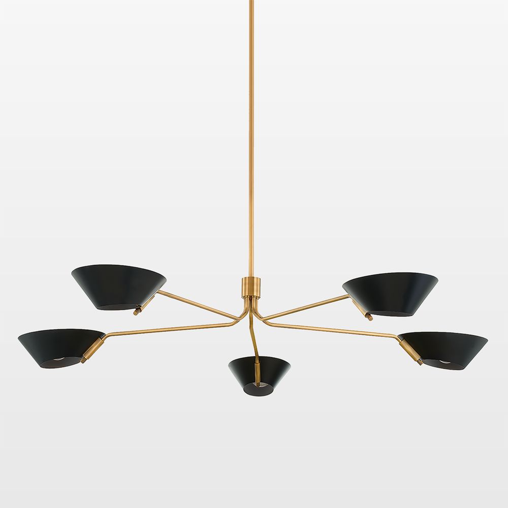 Tomar 5-Light Brass & Black Shade Chandelier Light