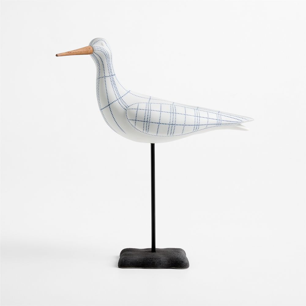Indigo Plaid Decorative Bird on a Stand Sculpture