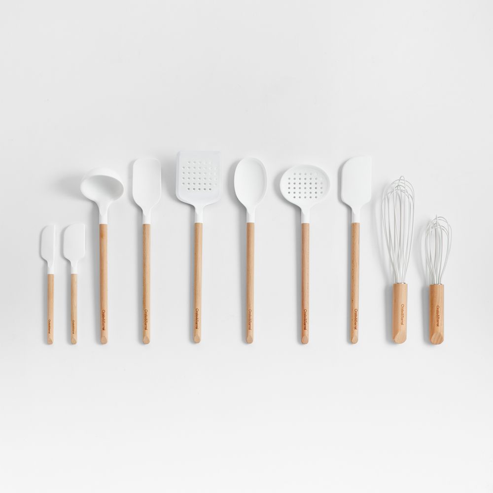 Crate & Barrel Wood and White Silicone Utensils