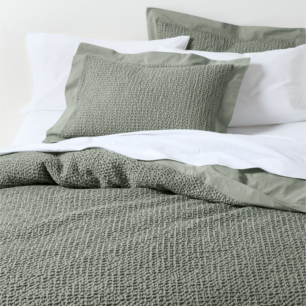 Organic Cotton Waffle Shadow Sage Green Duvet Cover