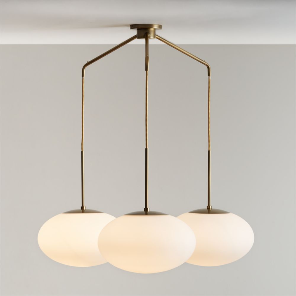 Moon Brass and Glass 3-Light Chandelier 37.5"