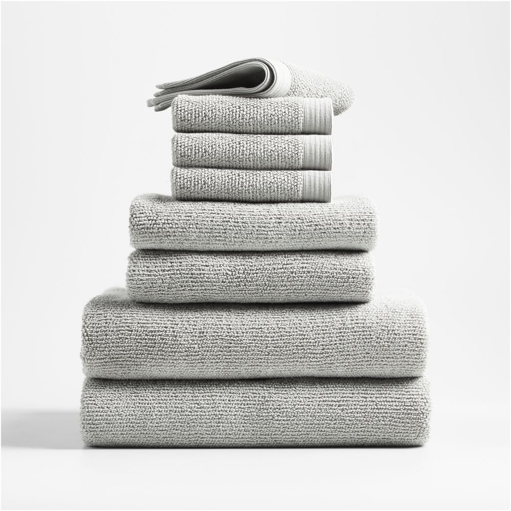 Antimicrobial Organic Cotton Ash Grey Bath Towels, Set of 8