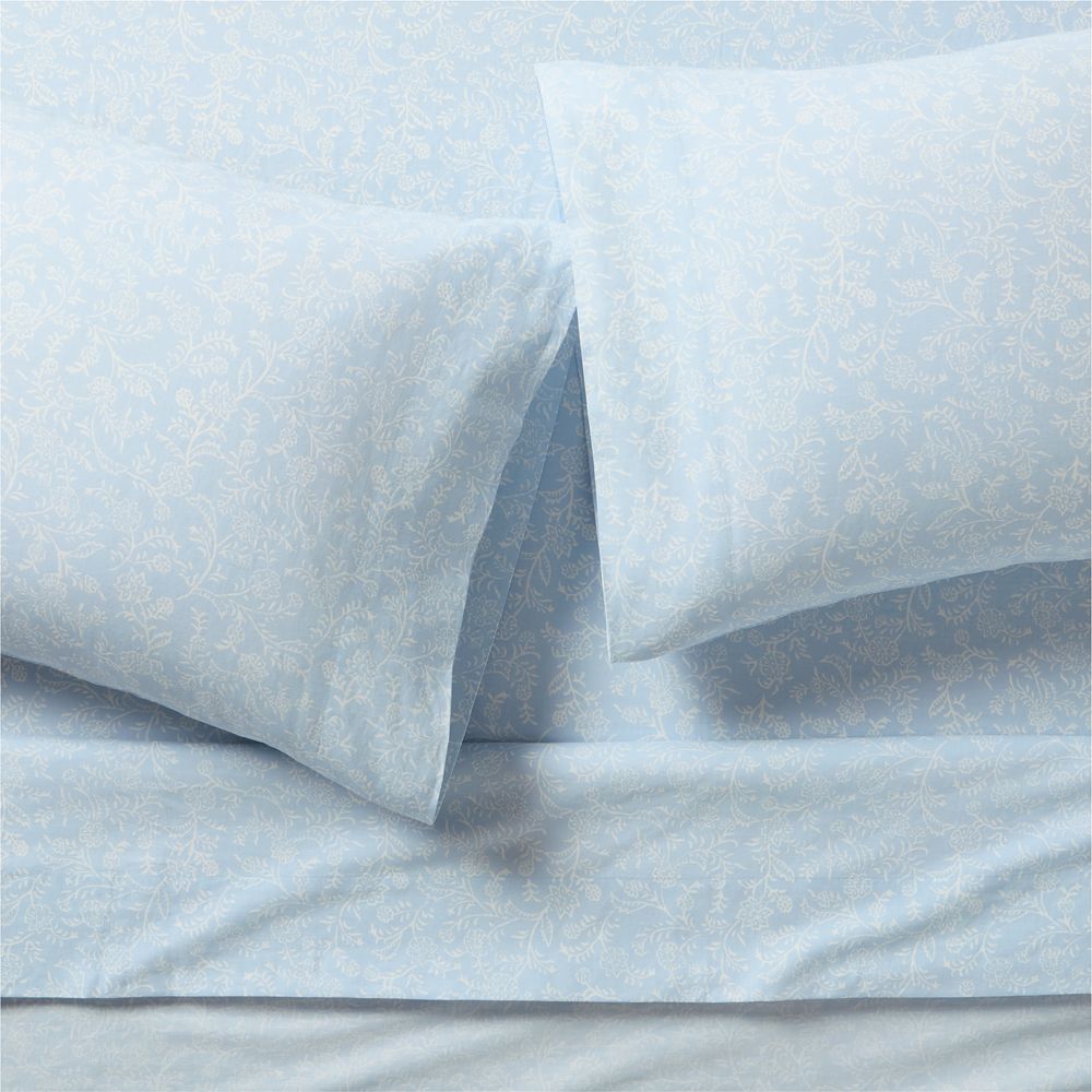 Aire Natural European Linen Ditsy Floral Pale Blue Bed Sheet Set