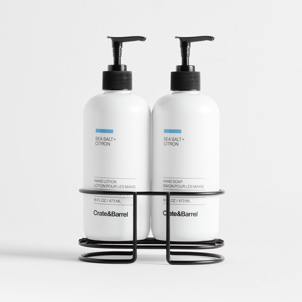 Sea Salt + Citron Hand Soap & Lotion 3-Piece Set with Matte Black Steel Caddy