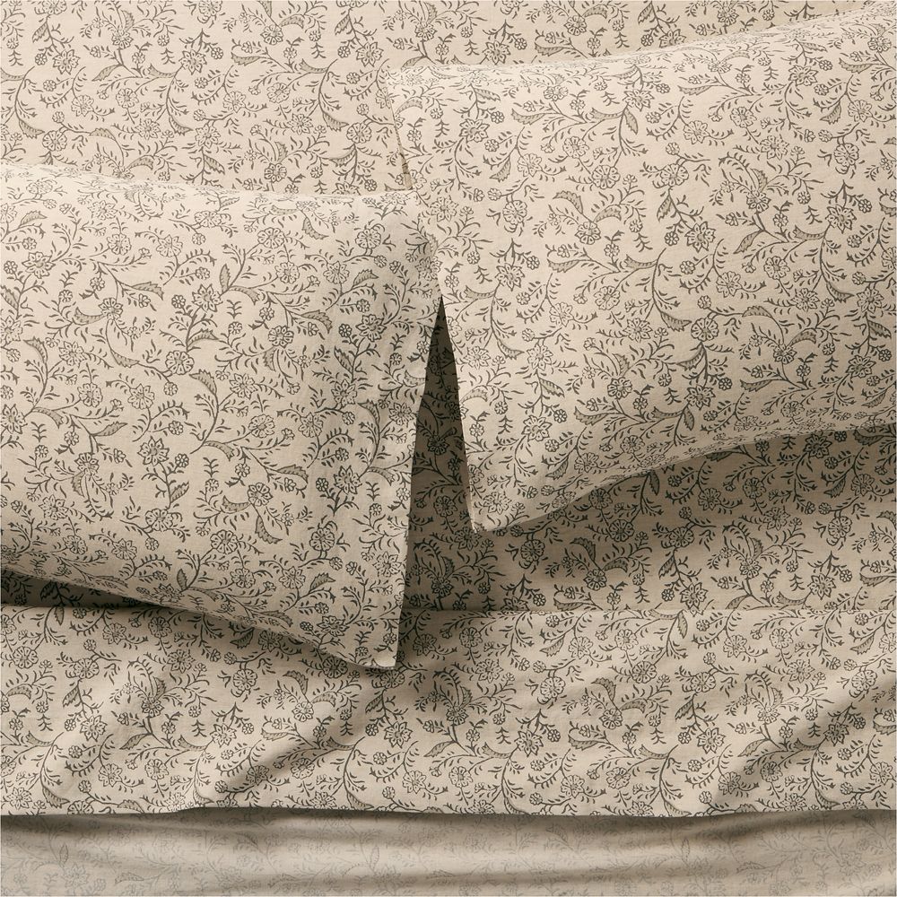 Aire Natural European Linen Ditsy Floral Natural Beige Bed Sheet Set