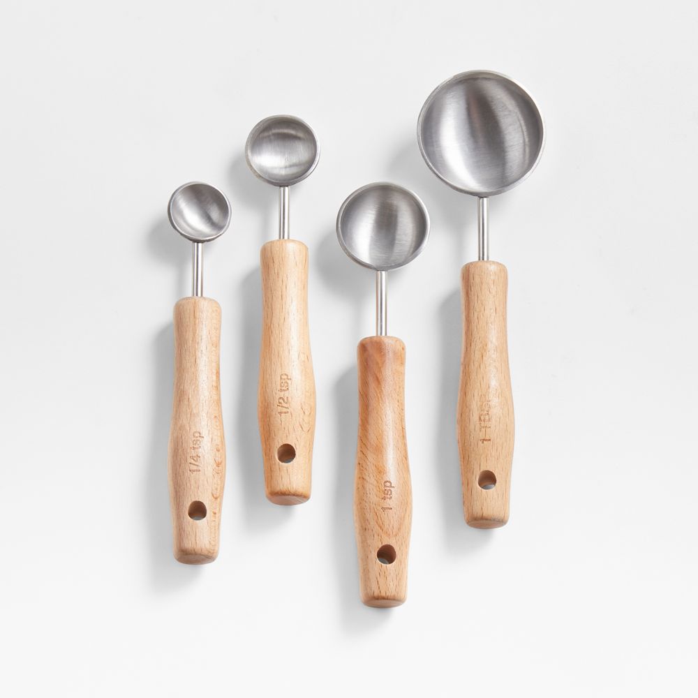 Crate & Barrel Beechwood and Stainless Steel Measuring Cups and Spoons