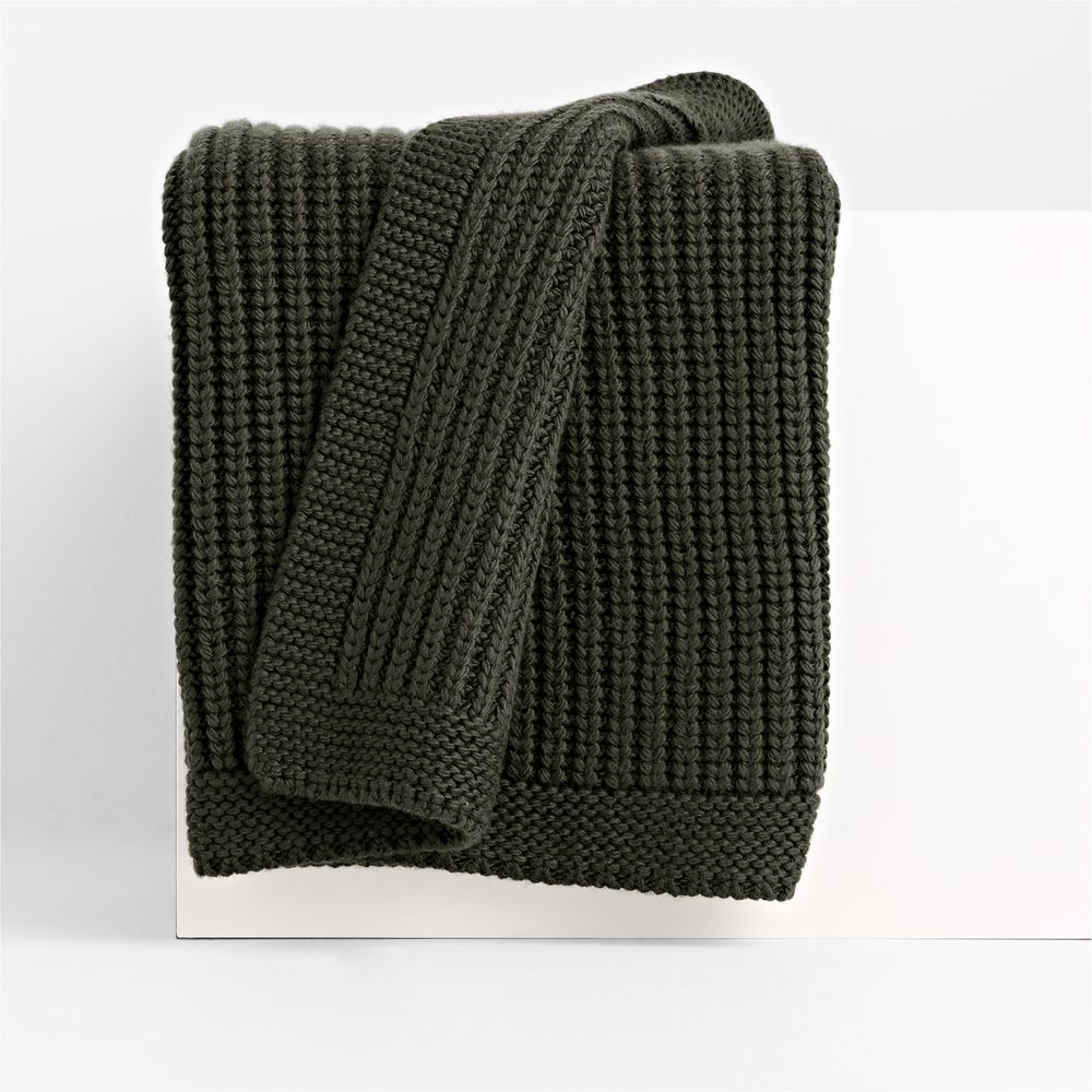 Ficus Green Wool Blend 70''x55" Fisherman Knit Throw Blanket