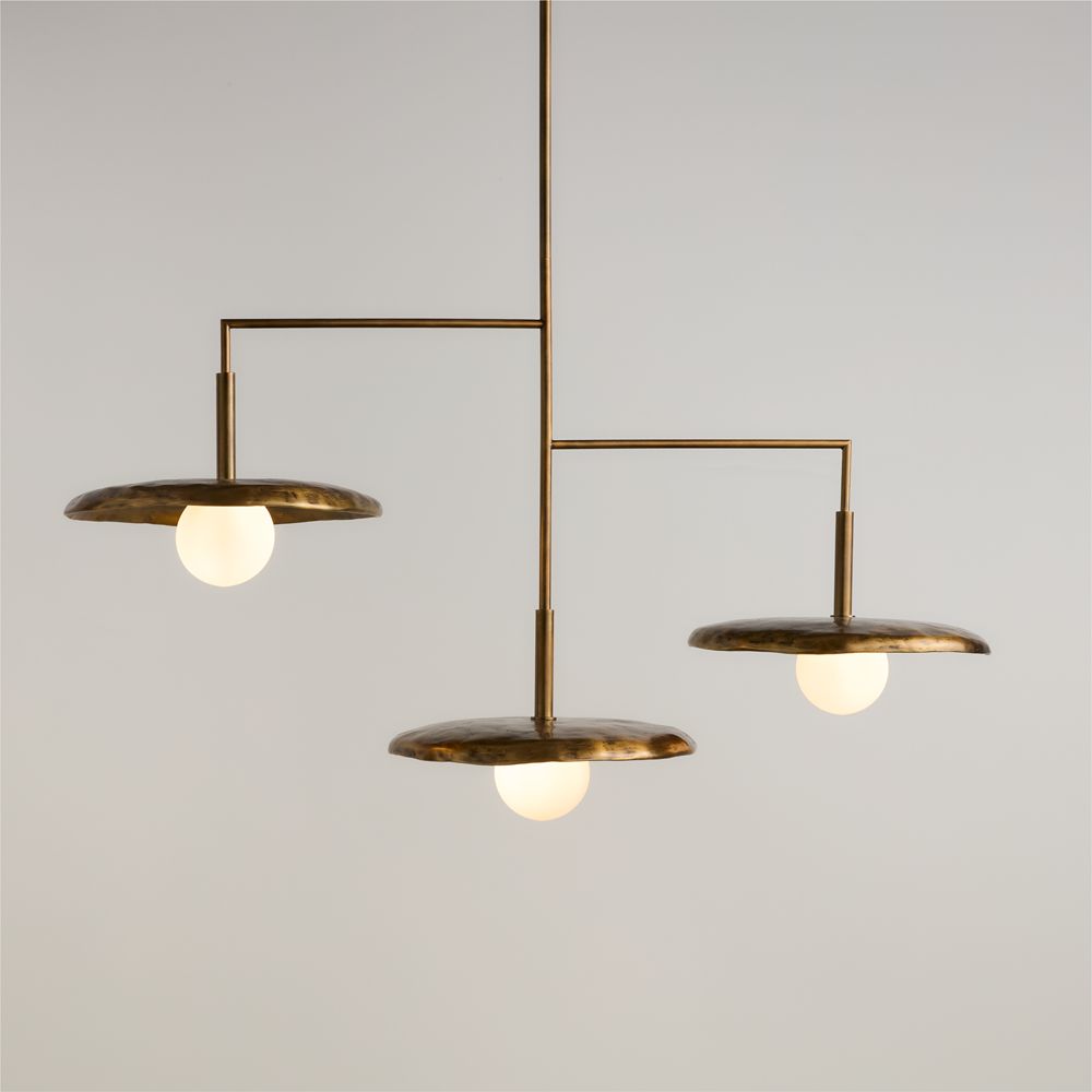 Lilypad Metal and Glass Three Light Chandelier by Brigette Romanek 49.5"