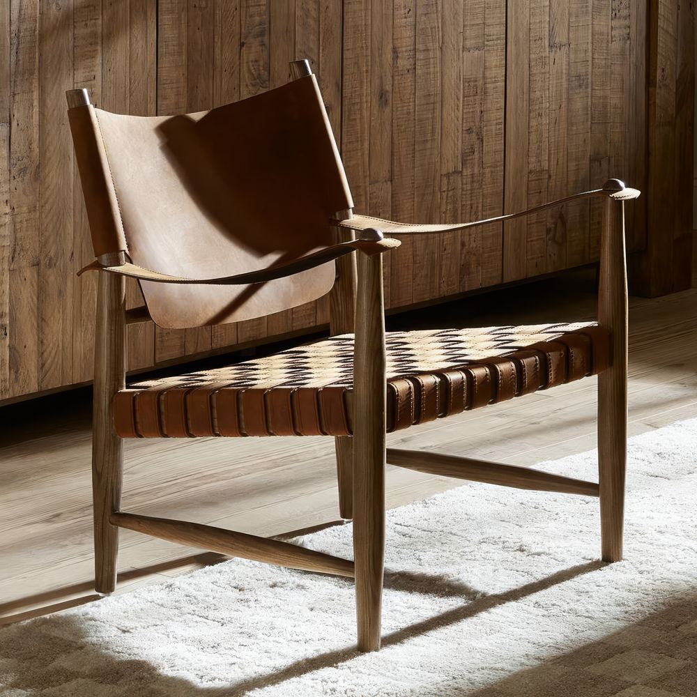 Marek Wood and Leather Accent Chair