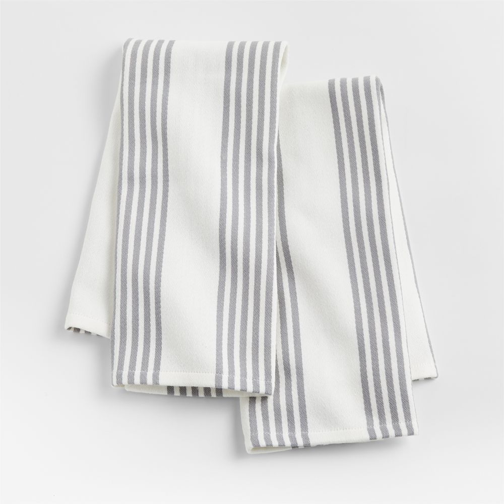 Cuisine White with Grey Stripe Organic Cotton Dish Towels, Set of 2