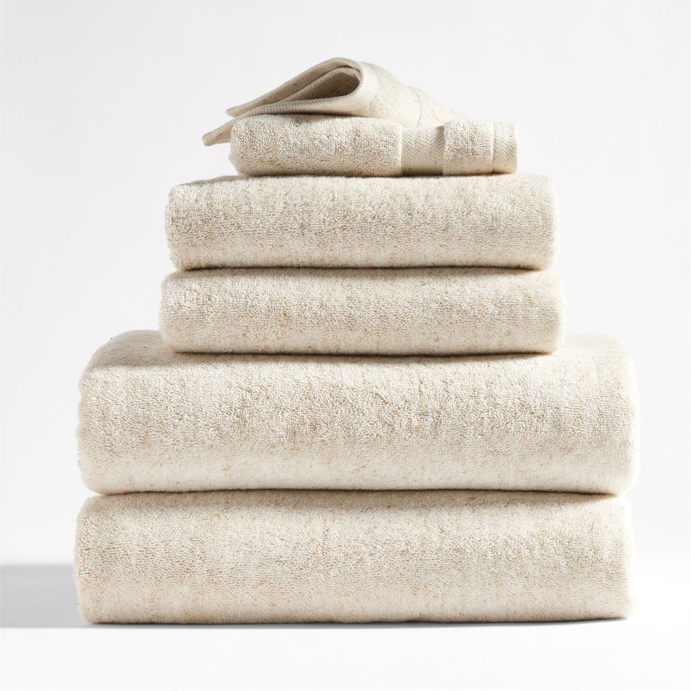 Classic Organic Turkish Cotton Natural Beige Fleck Bath Towels, Set of 6