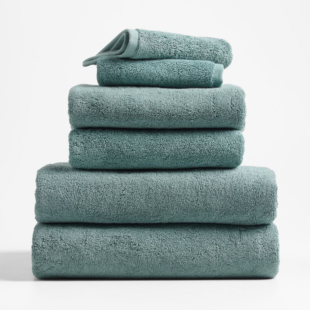 Classic Organic Turkish Cotton Ocean Blue Bath Towels, Set of 6