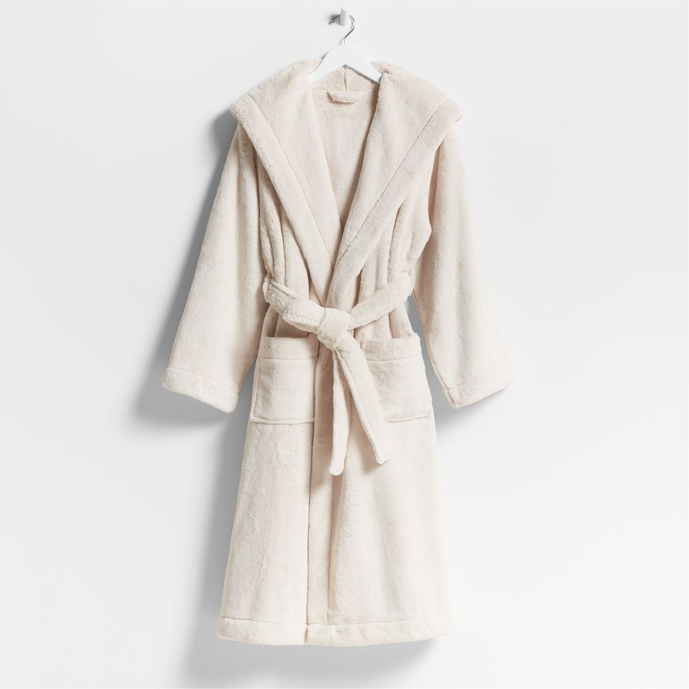 Plush Faux Fur Calm Beige Hooded Bath Robe