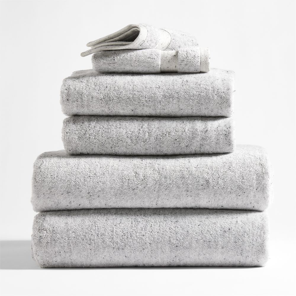 Classic Organic Turkish Cotton Grey Fleck Bath Towels, Set of 6
