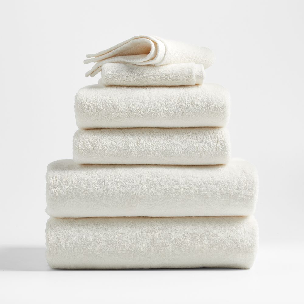 Classic Organic Turkish Cotton Ivory Bath Towels, Set of 6