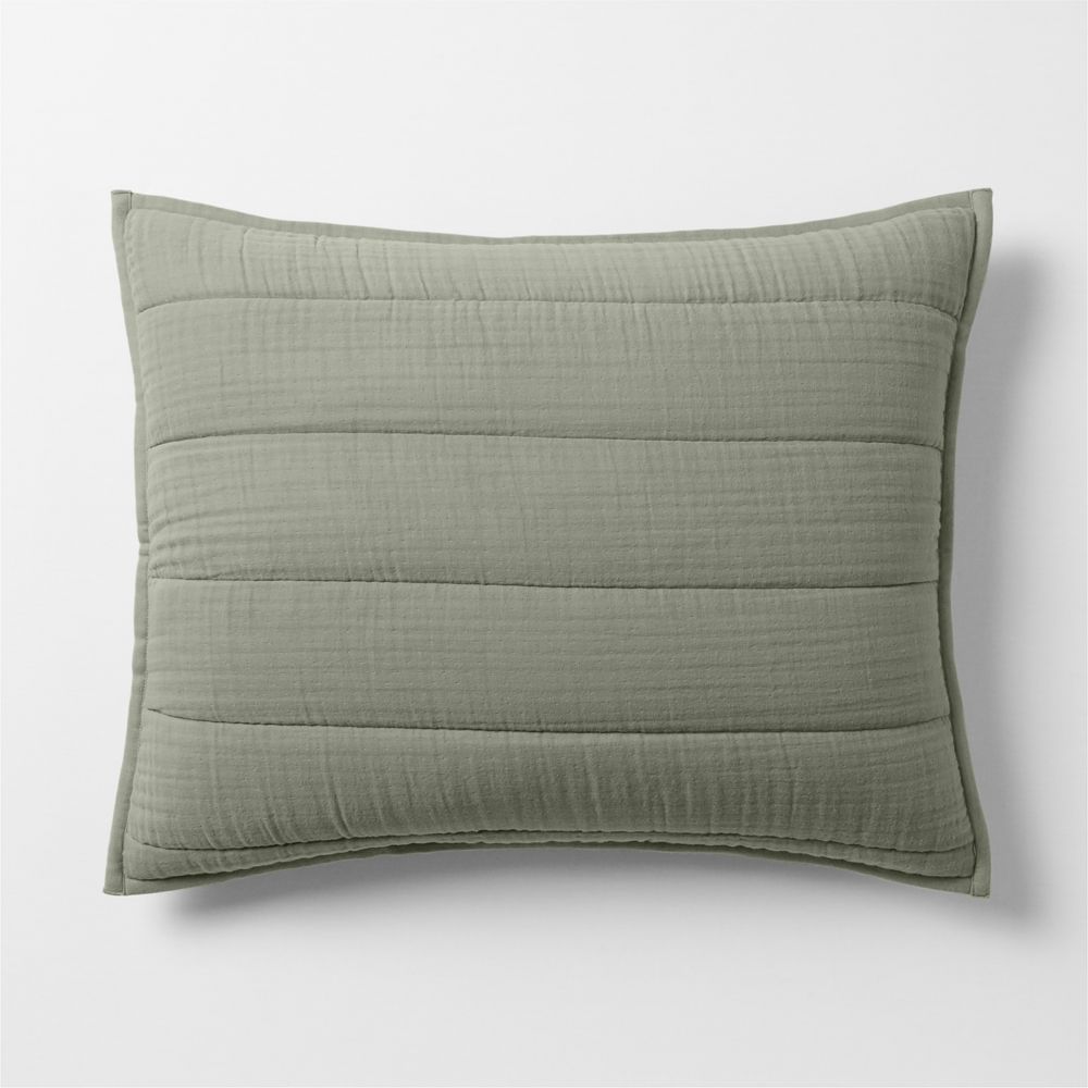 Organic Cotton Gauze Shadow Sage Green Quilted Bed Pillow Sham