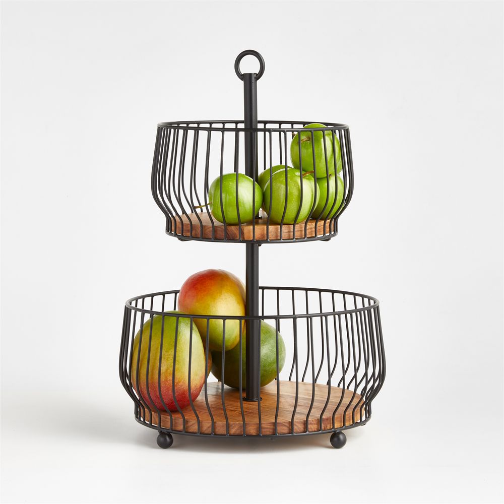 Cora Acacia 2-Tier Fruit Basket