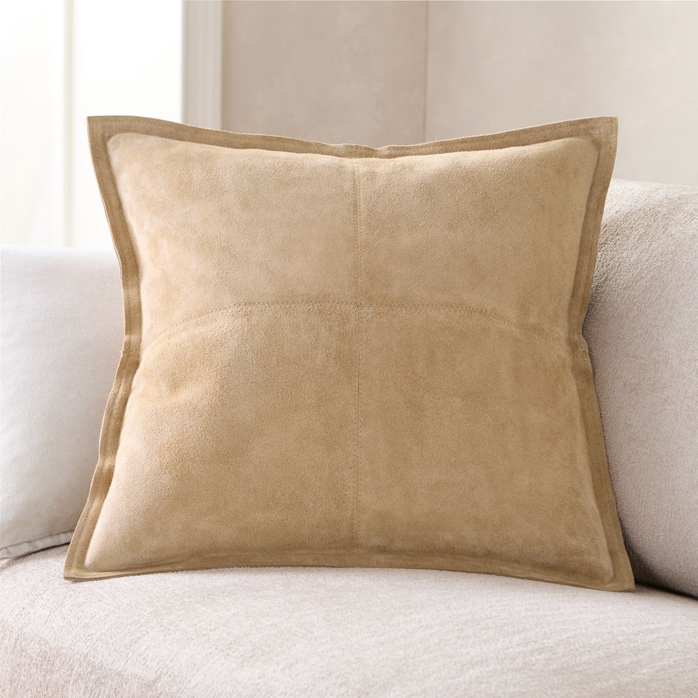 Hyde Pieced Suede 23"x23" Camel Tan Throw Pillow