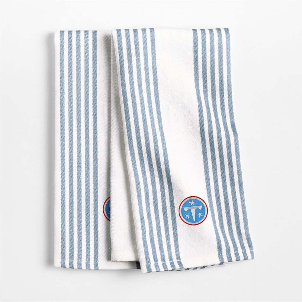 NFL Cuisine White with Harbor Blue Stripe Organic Cotton Kitchen Dish Towel, Set of 2