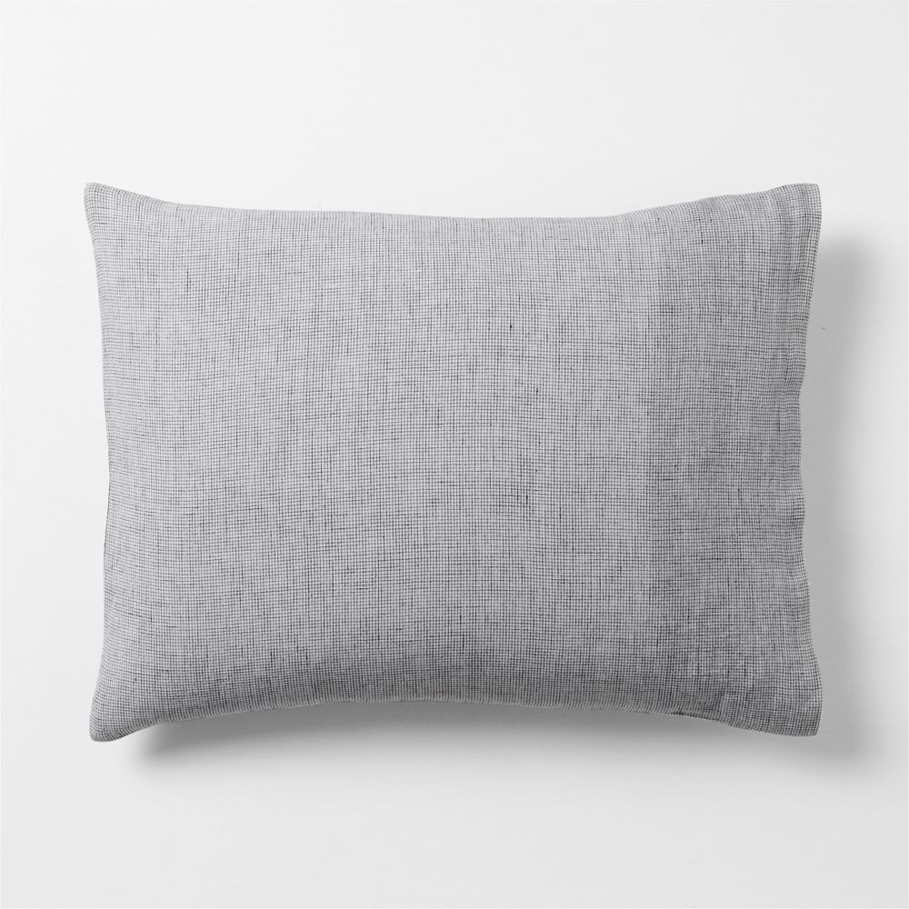 Aire Natural European Linen Midnight Navy Blue Reversible Grid Bed Pillow Sham