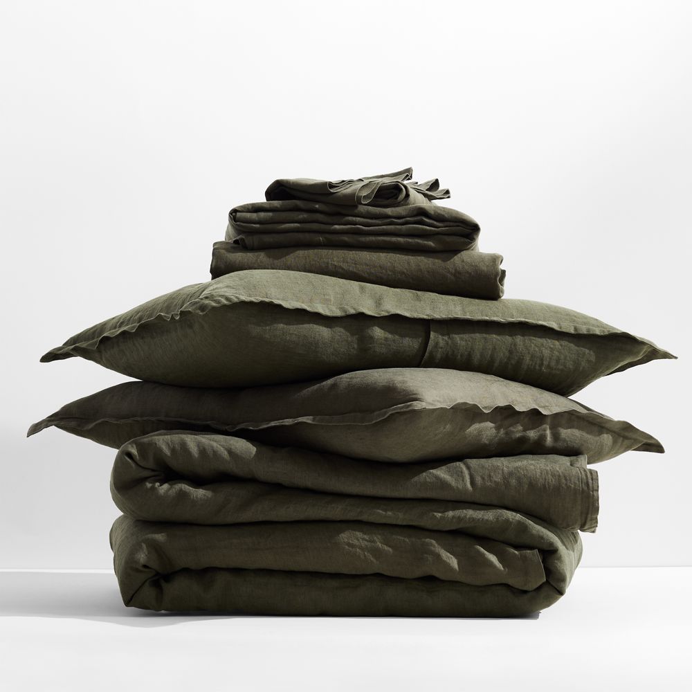 Aire Natural European Linen Burnt Green Bedding Set