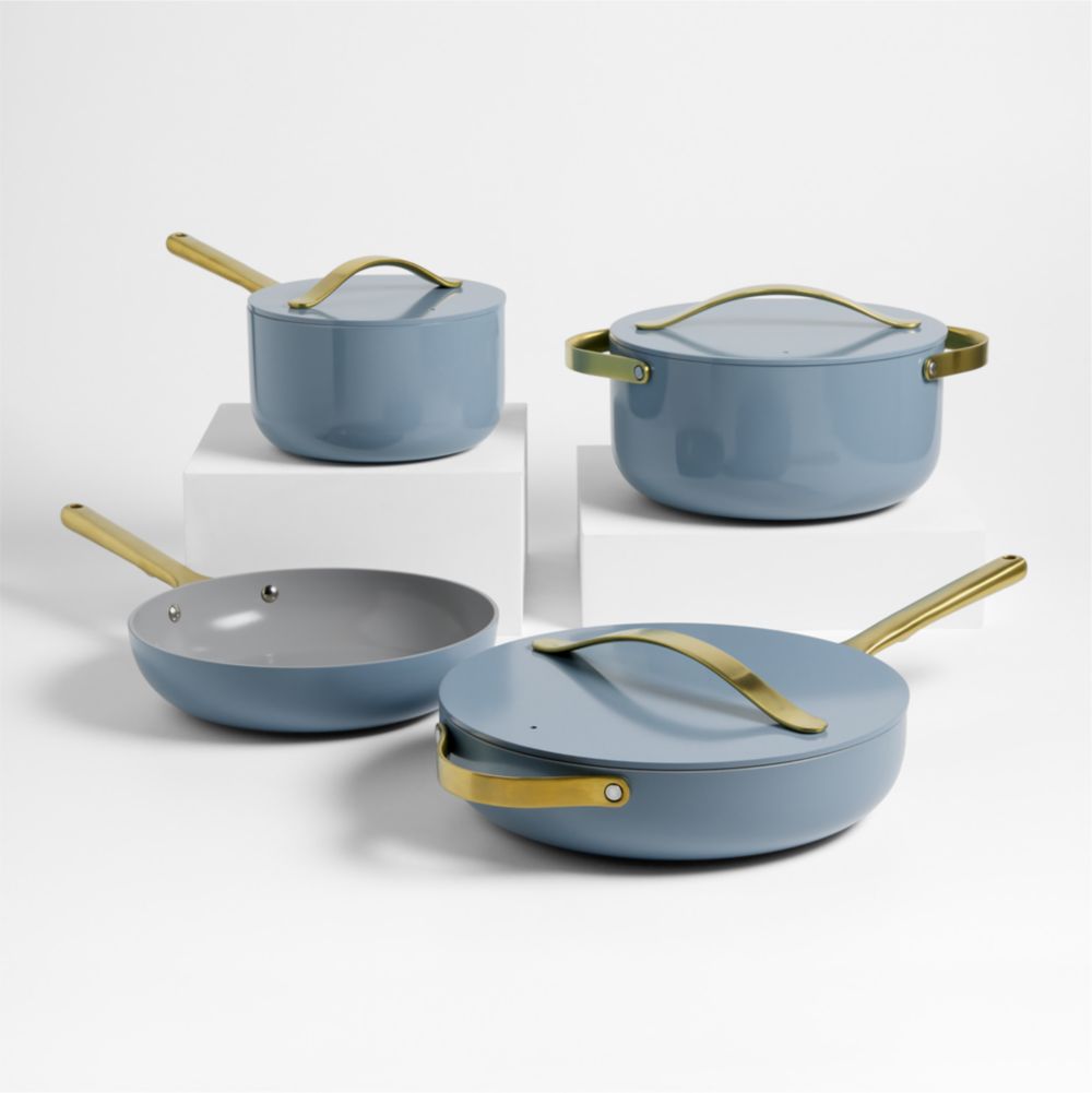 Caraway Blue Lagoon Ceramic Nonstick 12-Piece Cookware Set with Gold Hardware