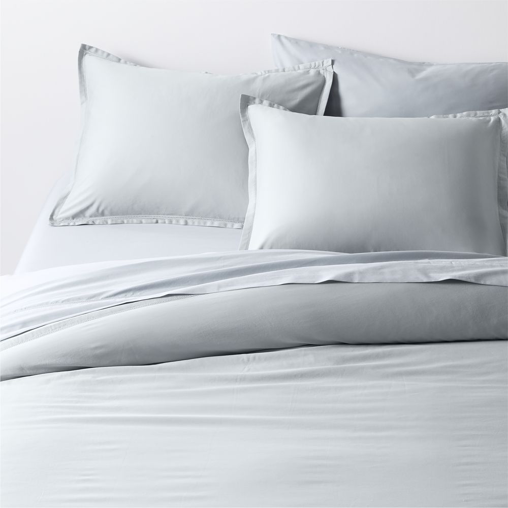 Serene Washed Organic Cotton Sateen Light Mist Blue Duvet Cover