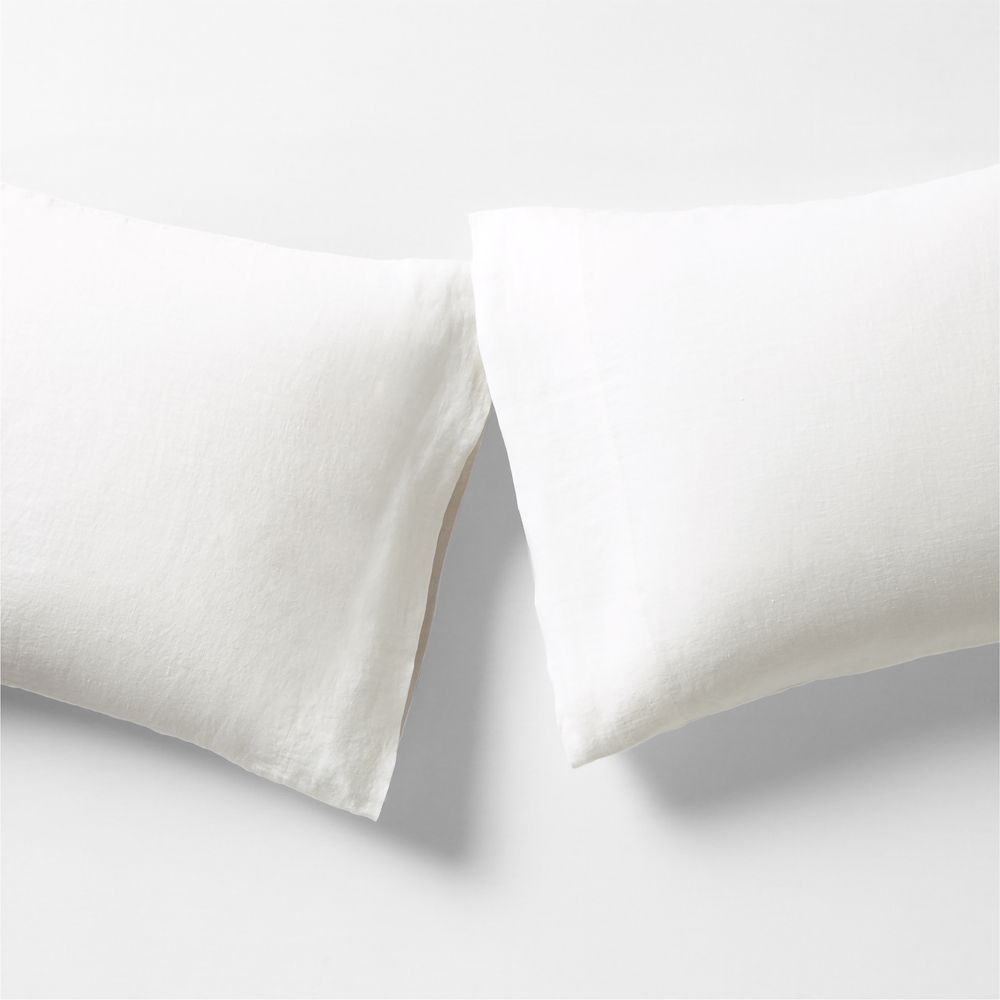 Aire Natural European Linen Crisp White Pillowcases, Set of 2
