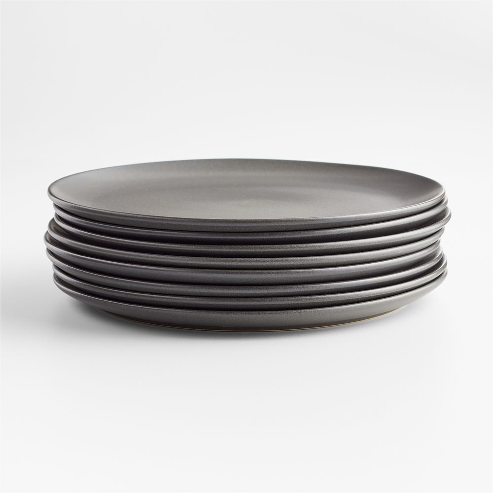 Craft Charcoal Grey Stoneware Flat Dinner Plate, Set of 8