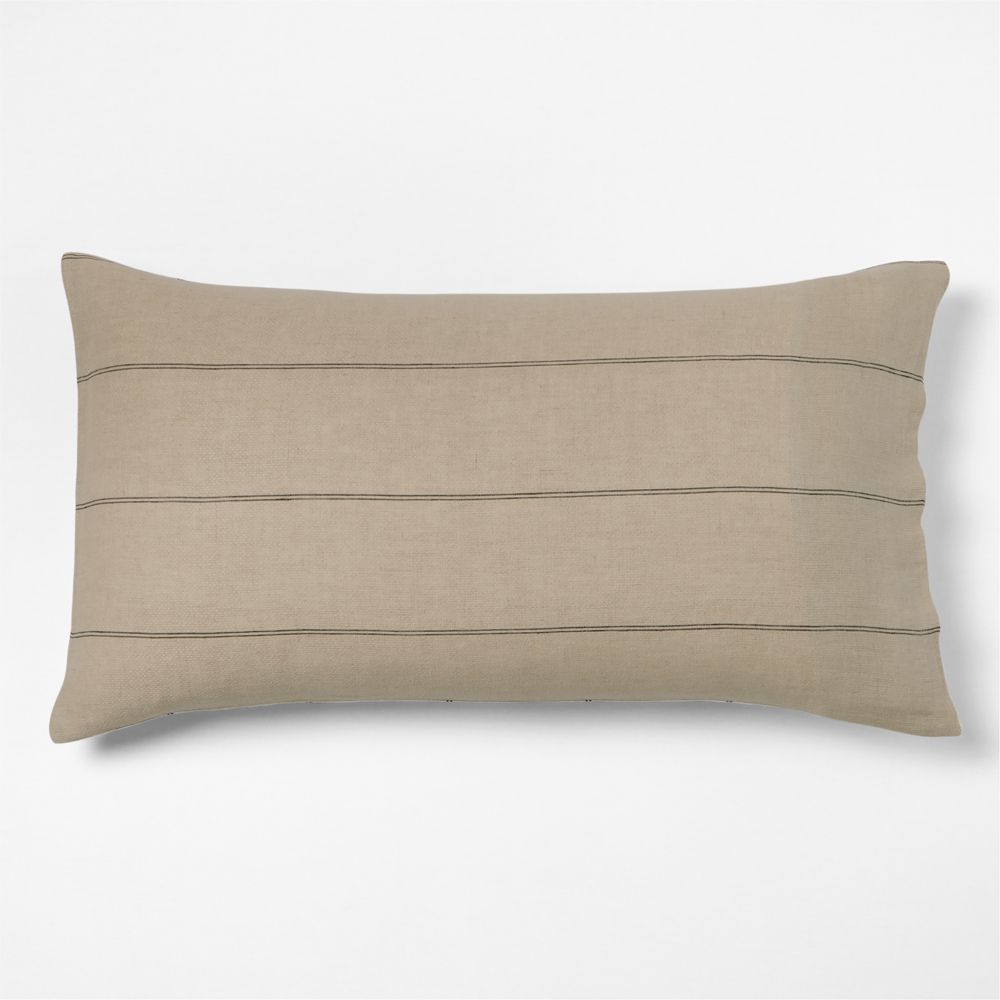 Aire Natural European Linen Pinstripe Arcadia Tan and Midnight Navy Blue Reversible Grid Bed Pillow Sham