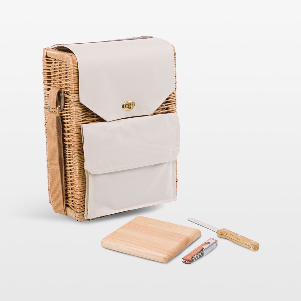 Corsica Tan Woven Wine & Cheese Outdoor Picnic Basket