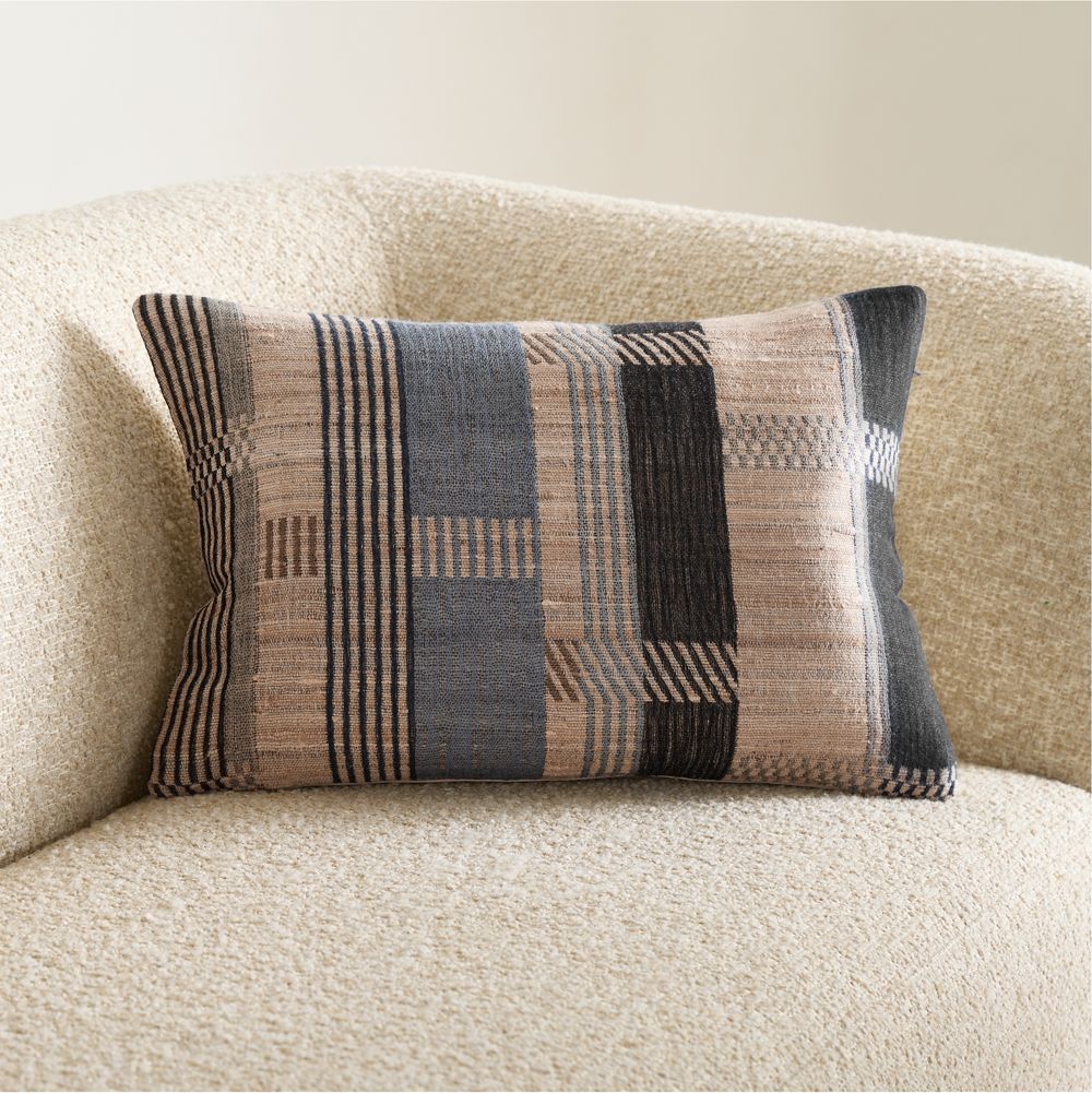 Etta Silk Wool Blend 22"x15" Deep Indigo Multi Throw Pillow
