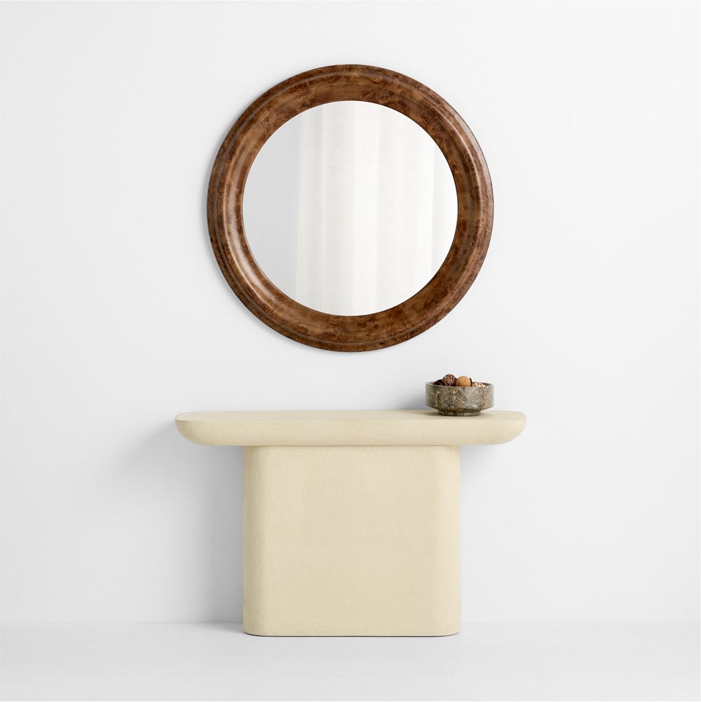 Mota Dark Burl Wood Round Wall Mirror