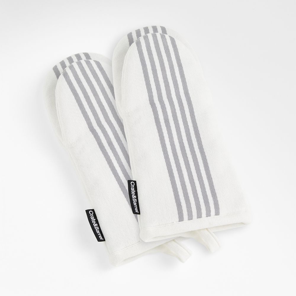 Cuisine Stripe Grey Organic Cotton Oven Mitts, Set of 2