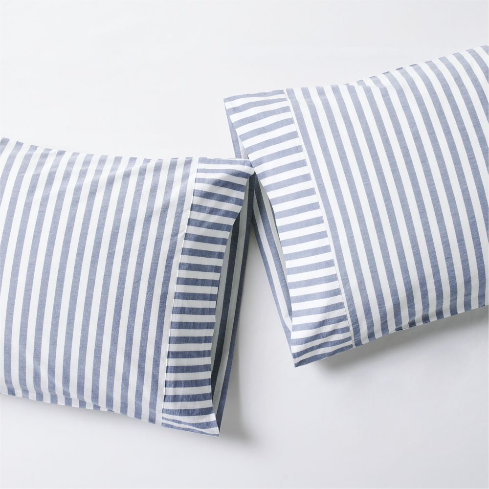 Oxford Shirting Light Indigo Organic Cotton Pillowcases, Set of 2