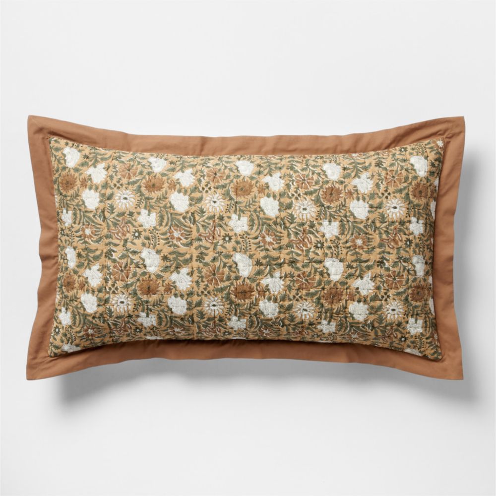 Celeste Organic Cotton Taupe Desert Floral Print Quilted Bed Pillow Sham
