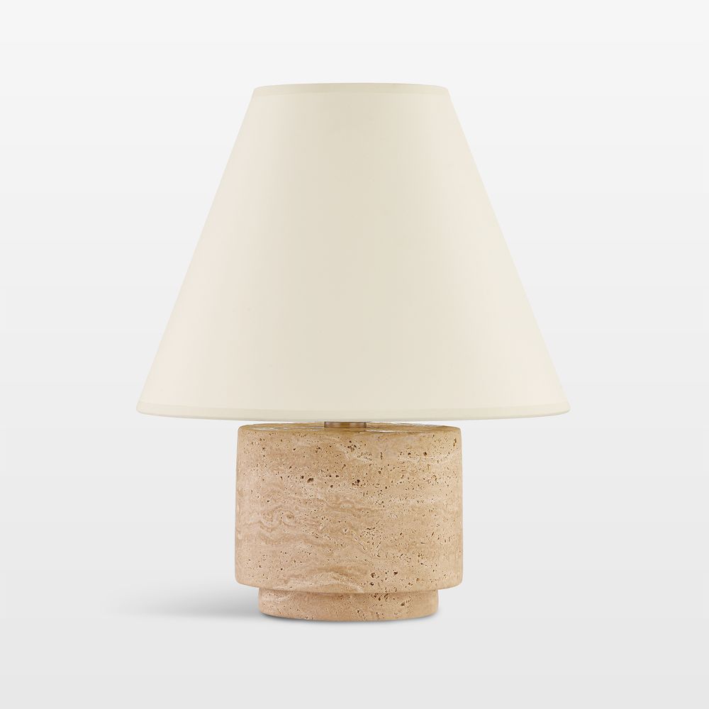 Caen Travertine Table Lamp with Ivory Shade