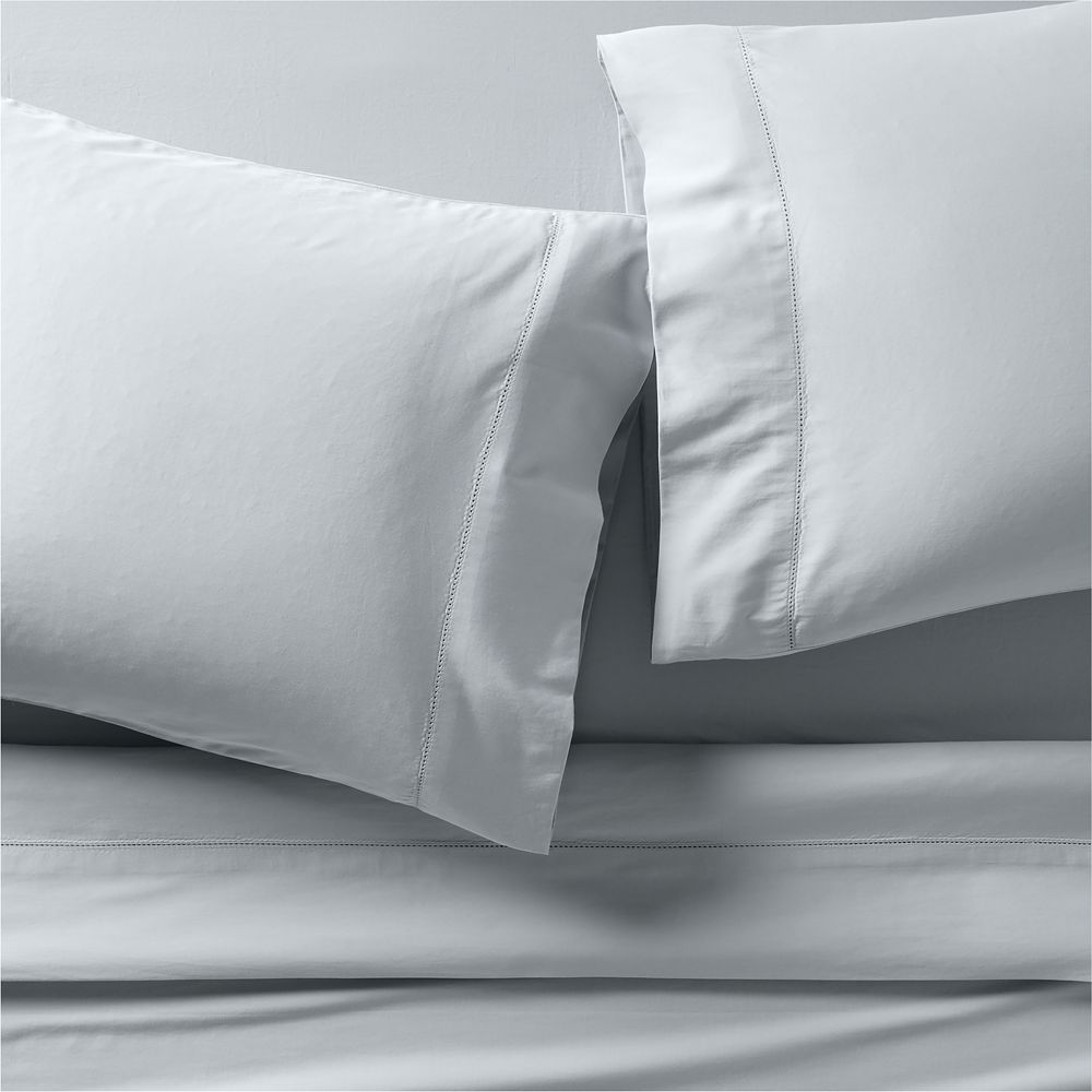 Serene Washed Organic Cotton Sateen Light Mist Blue Sheet Set