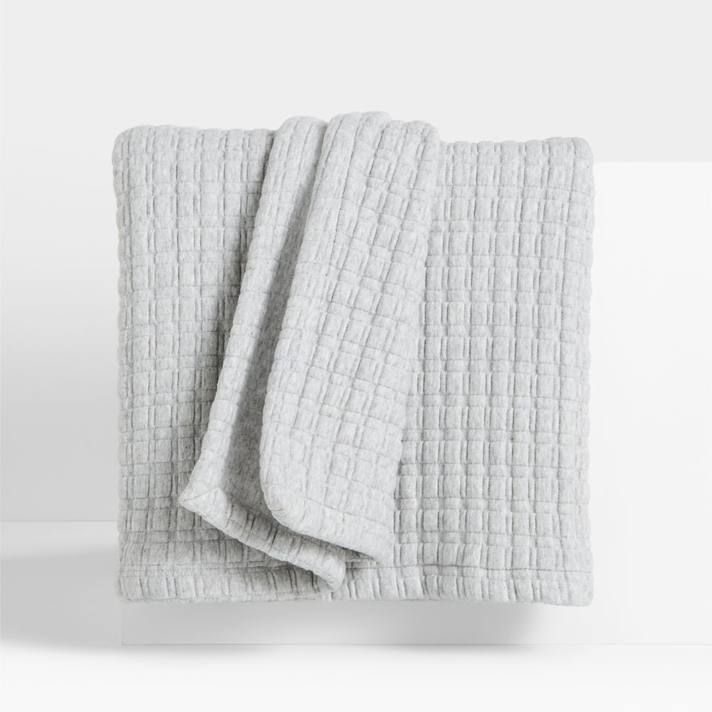 Cozysoft Organic Cotton Jersey Quilted Grid Light Grey Bed Blanket