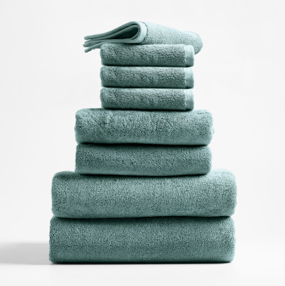 Classic Organic Turkish Cotton Ocean Blue Bath Towels, Set of 8