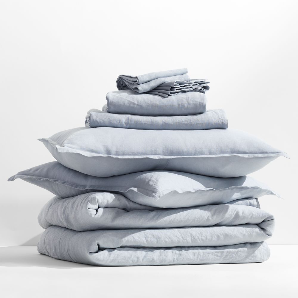 Aire Natural European Linen Mist Blue Bedding Set