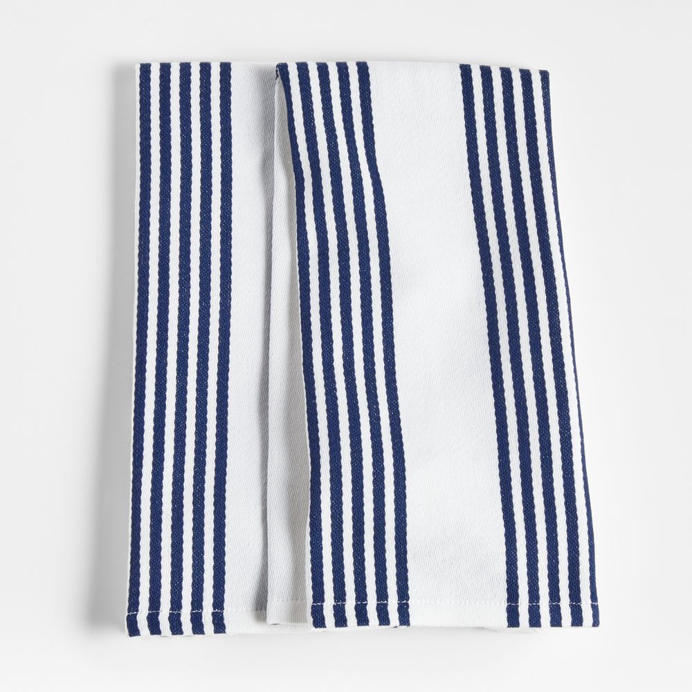Cuisine White with Indigo Stripe Organic Cotton Dish Towels, Set of 2