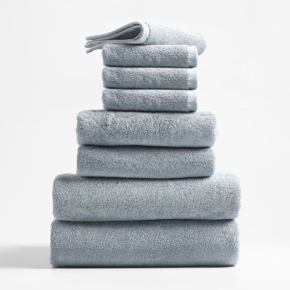 Classic Organic Turkish Cotton Mist Blue Bath Towels, Set of 8