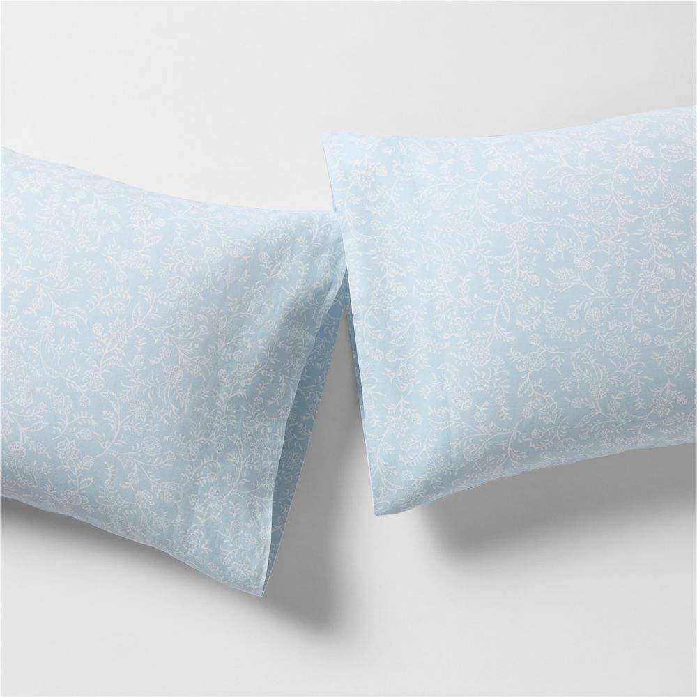 Aire Natural European Linen Ditsy Floral Pale Blue Pillowcases, Set of 2