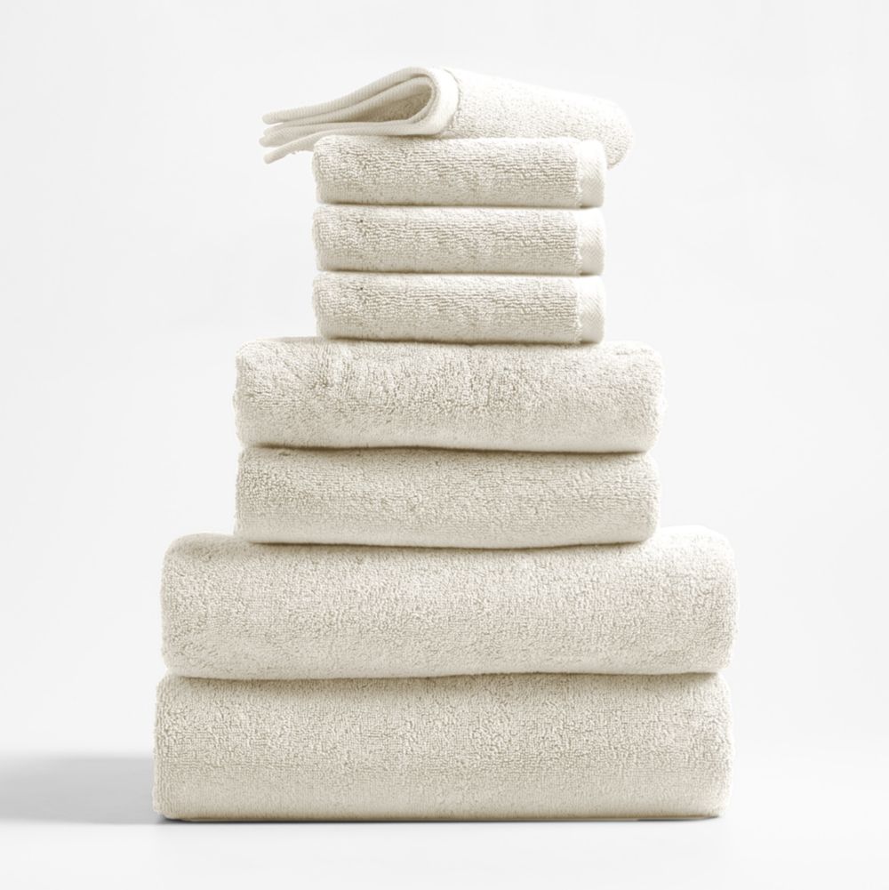 Classic Organic Turkish Cotton Ivory Bath Towels, Set of 8