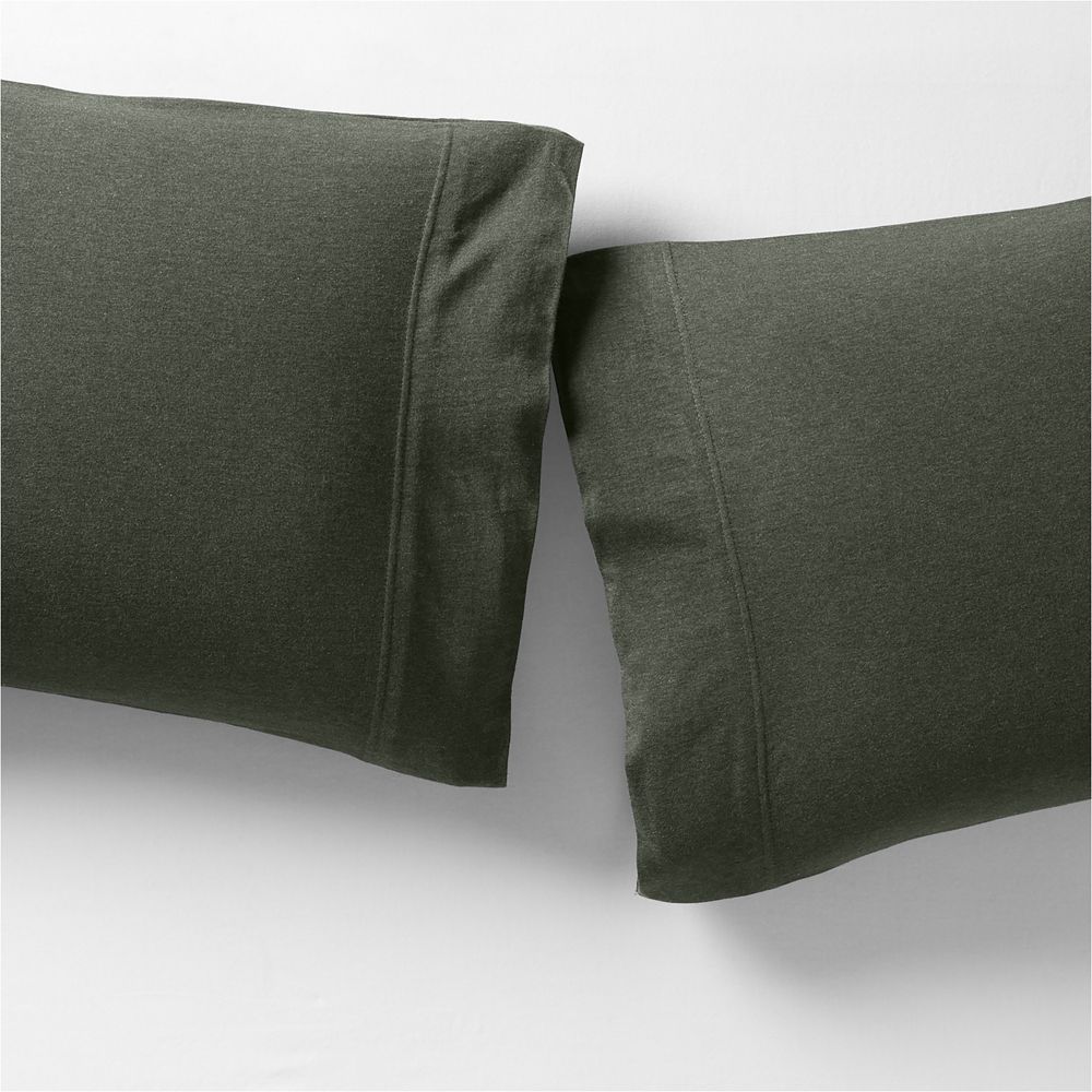 Cozysoft Organic Cotton Jersey Ficus Green Pillowcases, Set of 2