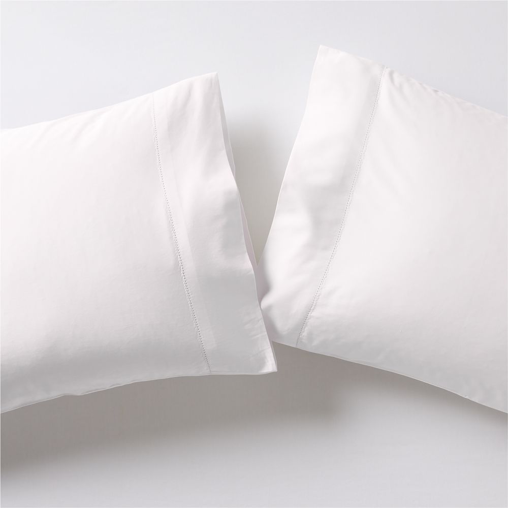 Serene Washed Organic Cotton Sateen White Pillowcases, Set of 2