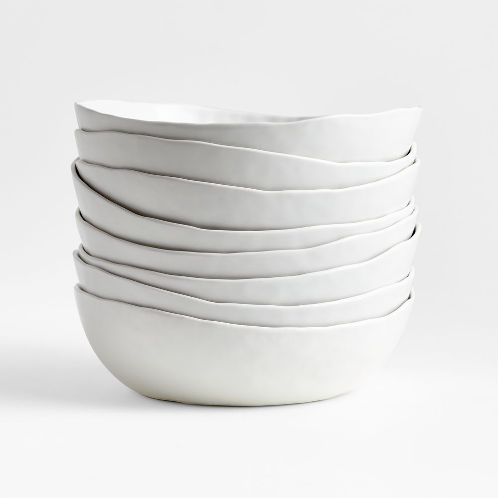 Mercer Matte White Porcelain Low Bowls, Set of 8