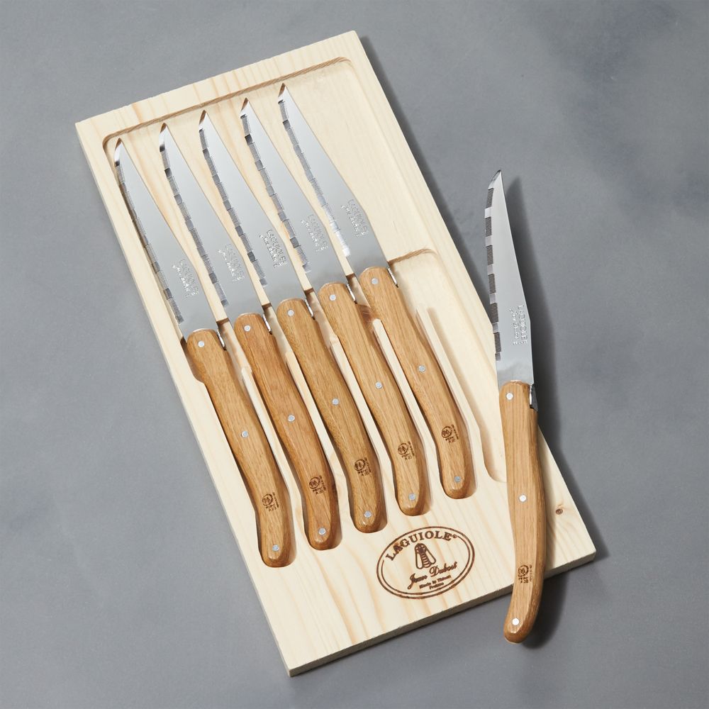 Jean Dubost Laguiole Oak Steak Knives, Set of 6